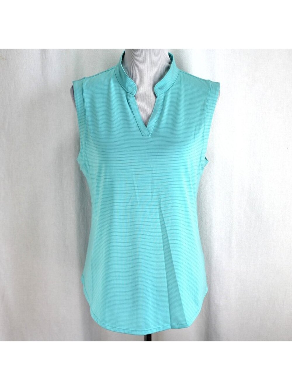 Coral Bay Golf Shirt Womens Size L Aqua Blue Stripe Sleeveless V Neck Top